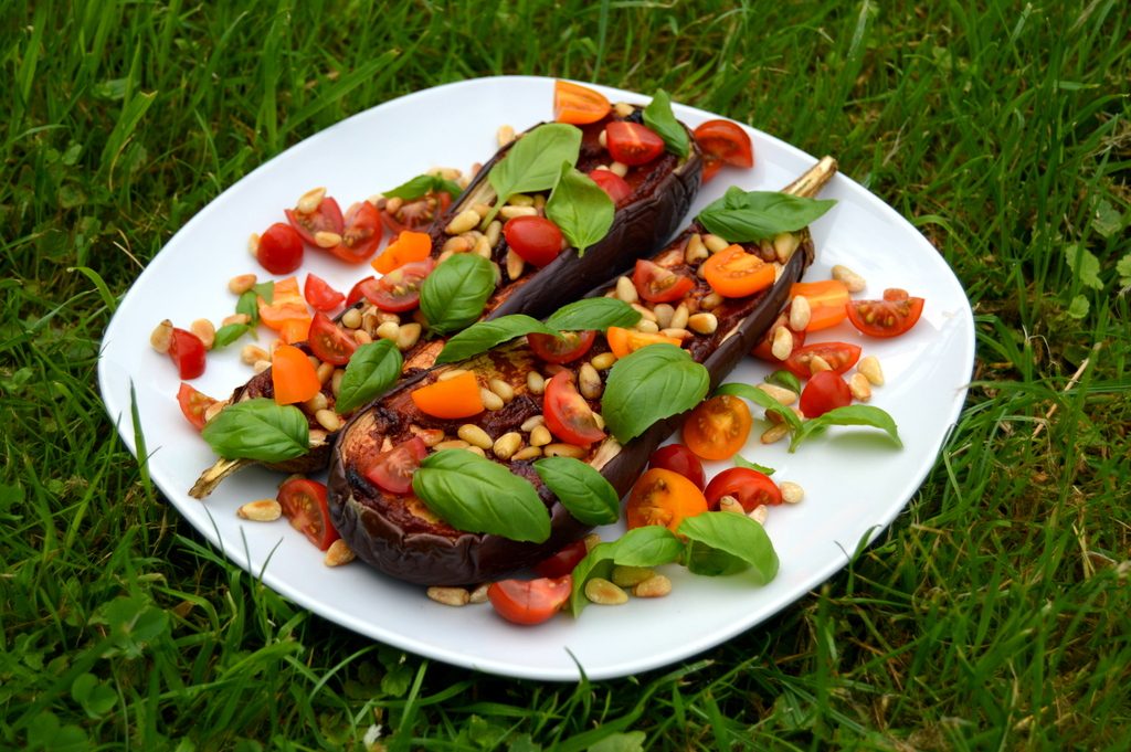 Aubergine Tomato and Basil Pizza - Vegan and gluten free