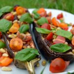 Aubergine Tomato and Basil Pizza