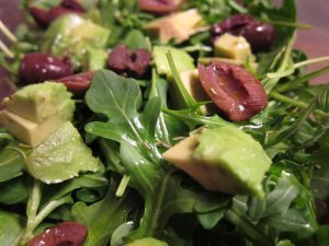 Salad with olives and avocado