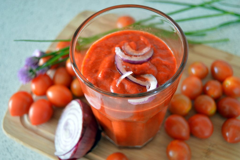 Chia and Red Pepper BBQ Relish served with chives and tomatoes