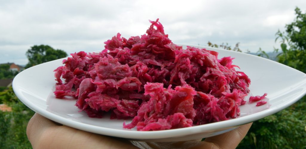 red sauerkraut on a plate