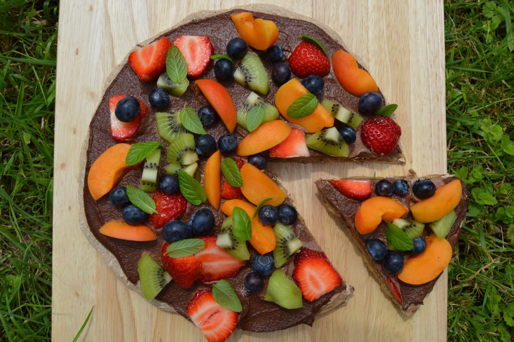 healthy dessert pizza from top