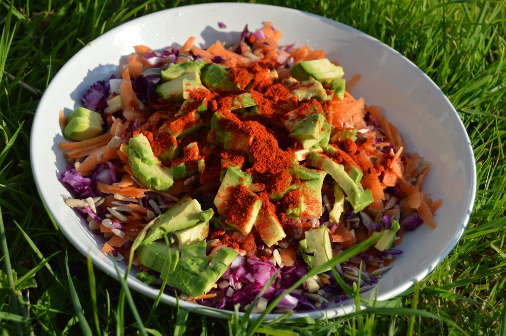 carrot and cabbage with activated sunflower seeds