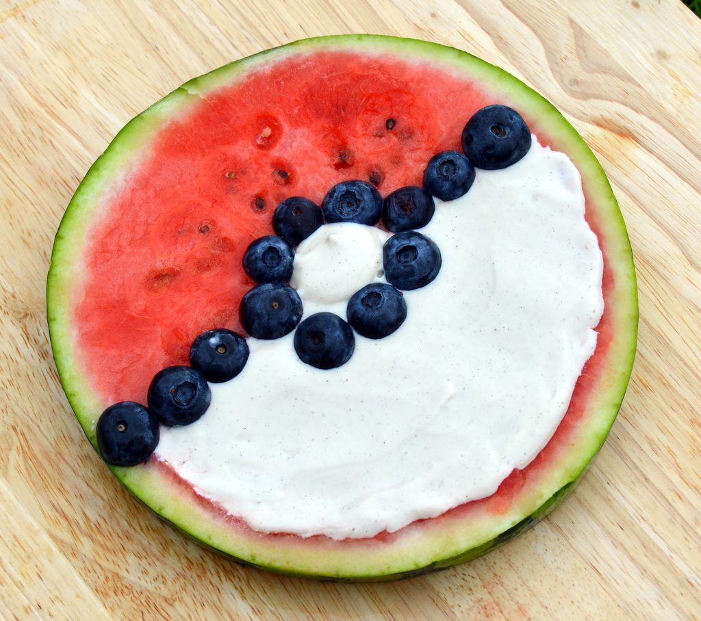 Pokemon PokeBall Fruit pizza on wood