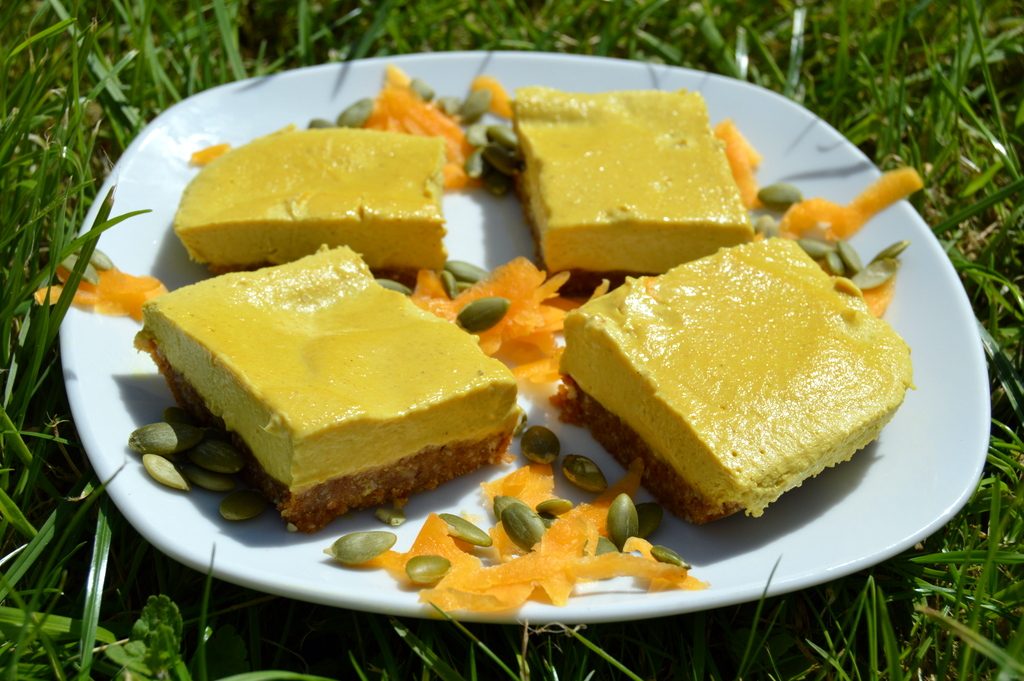 raw pumpkin pie cake in the sun