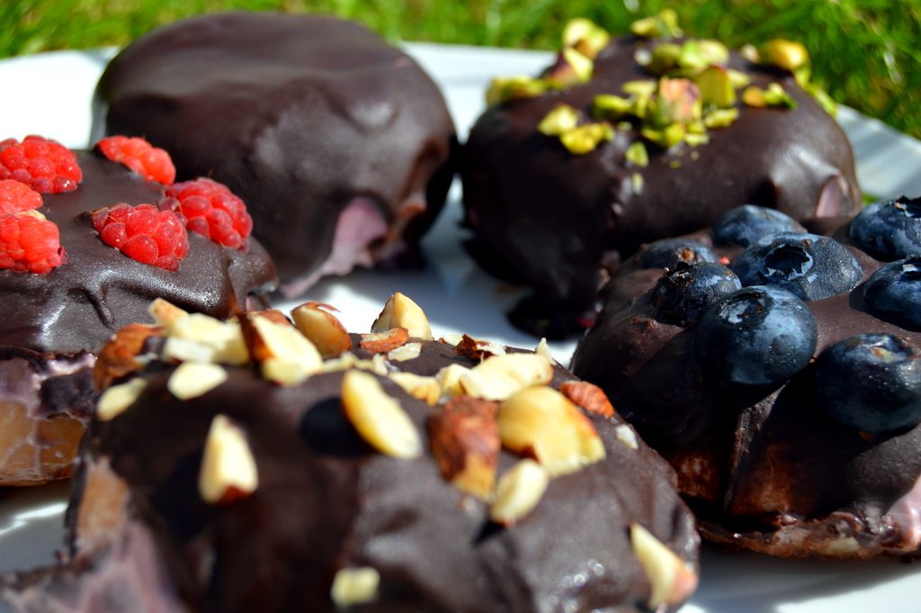 Raspberry Chocolate Doughnut Peaches close up