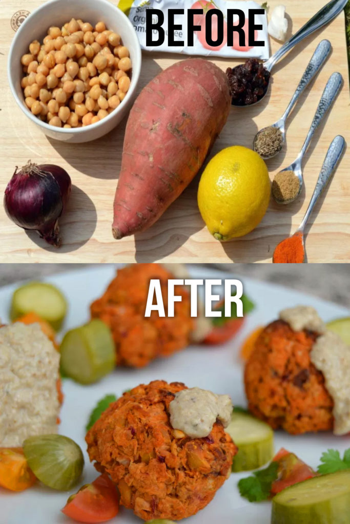 Baked sweet potato falafels from just a few basic ingredients. No added oil and bursting with good stuff. The lemon rind really brings out the flavour of these. Naturally free of dairy, gluten and oil. Suitable for a whole foods plant based diet #healthyrecipe #glutenfree #plantbased #veganrecipe #oilfree