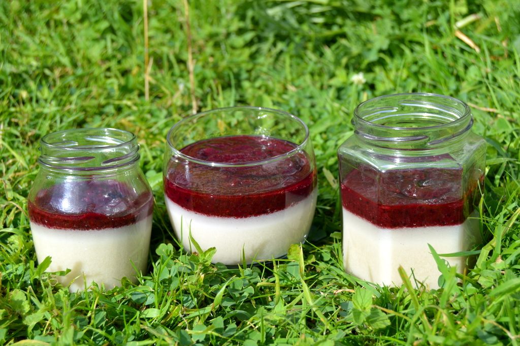 Three Coconut Panna Cotta's with berry compote