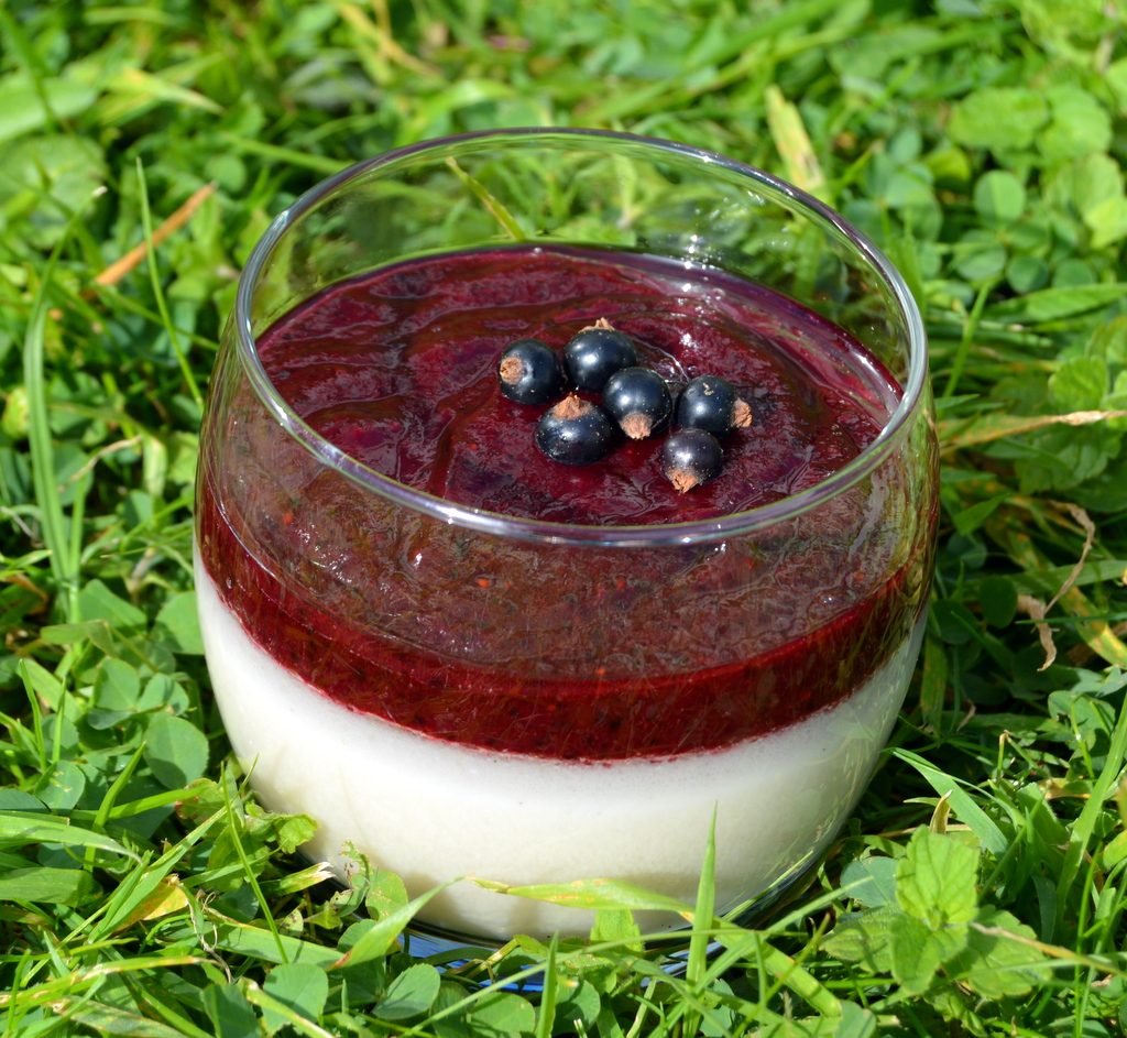 Three Coconut Panna Cotta's with blackberry compote