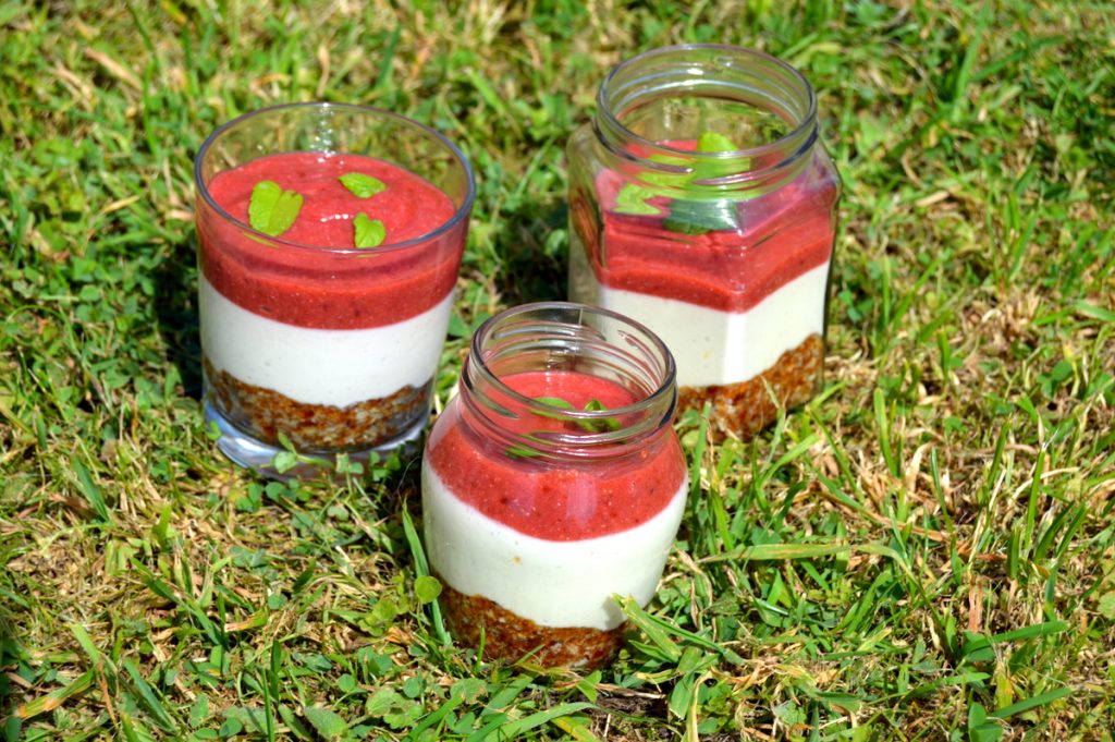 Three Raw Strawberry Cheesecakes