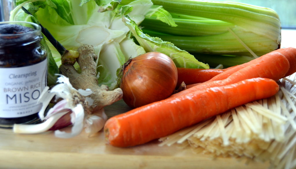 ingredients for cauliflower greens stirfry