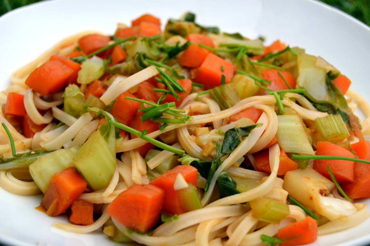 Cauliflower Leaves Noodle Stir Fry Nest and Glow