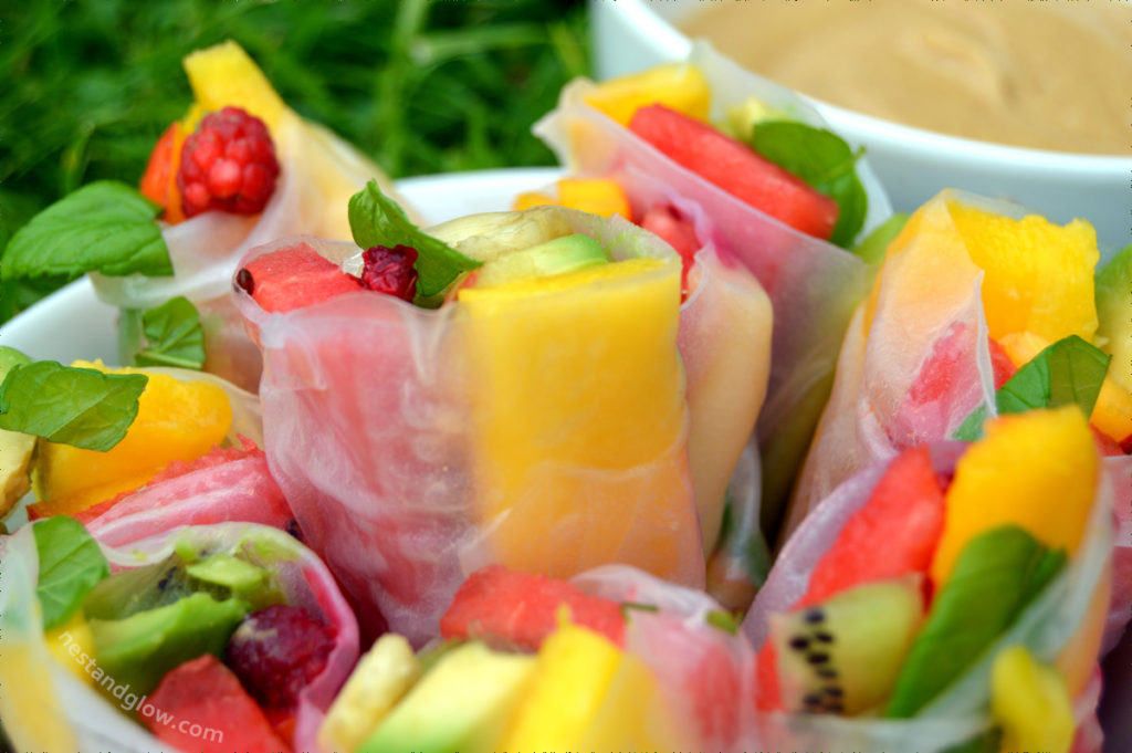 Fruity Summer Rolls with Salted Caramel Dip Close Up