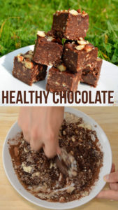 Healthy chocolate and hazelnut fudge that is free of dairy, unhealthy oils and butter. This vegan and wholefoods recipe is quick to make and very tasty #healthytreat #healthycandy #healthyrecipe #veganrecipe #plantbased