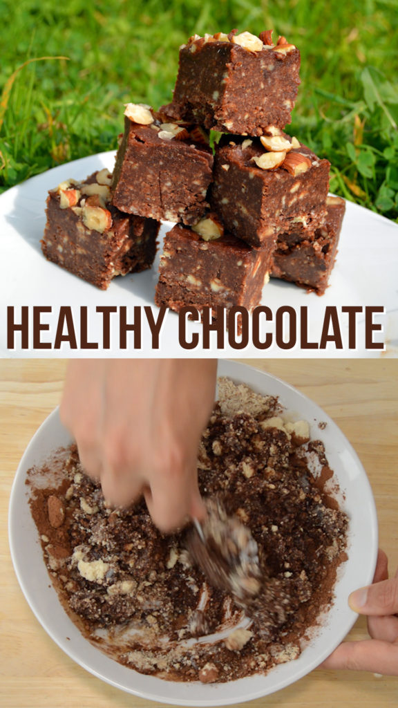 Healthy chocolate and hazelnut fudge that is free of dairy, unhealthy oils and butter. This vegan and wholefoods recipe is quick to make and very tasty #healthytreat #healthycandy #healthyrecipe #veganrecipe #plantbased