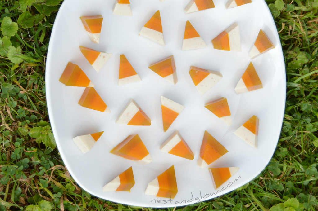 Healthy Candy Corn with fruit juice