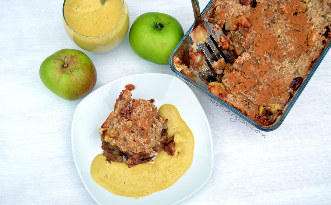 Healthy Oat Apple Crumble With Raw Custard Nest and Glow