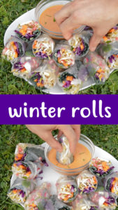 Winter rolls are the great way to get all the health benefits of a salad during colder days. Fresh raw veggies go perfectly with a warming spicy dip #healthyrecipe #healthy #natural #vegan #glutenfree