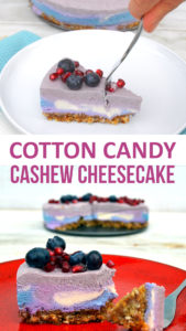 cotton candy cashew cheesecake vegan, gluten free recipe with blueberry, pomegranate and dyed naturally