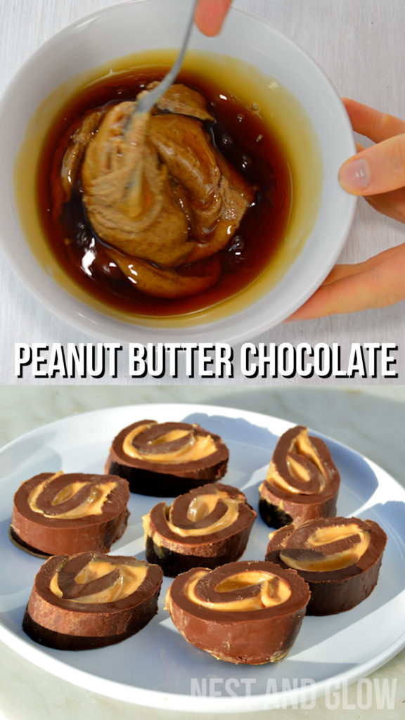 Chocolate peanut butter fudge candy. Make with dark chocolate and palm oil free peanut butter for a great healthy treat #chocolaterecipe #peanutbutterrecipe #chocolate #peanutbutter #candy #vegan