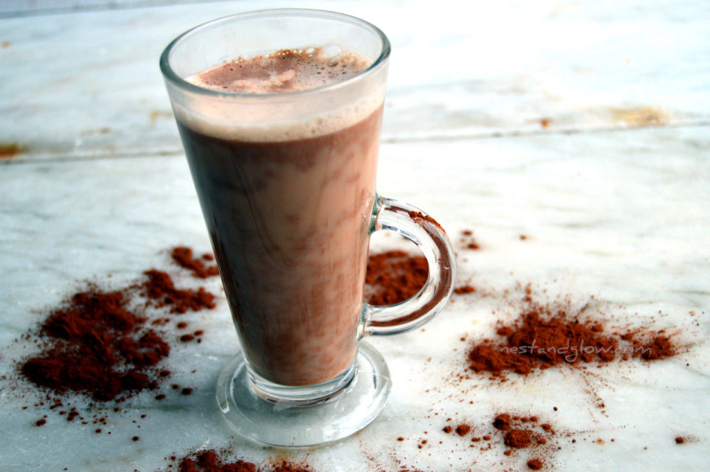 Healthy hot chocolate sweetened with fruit