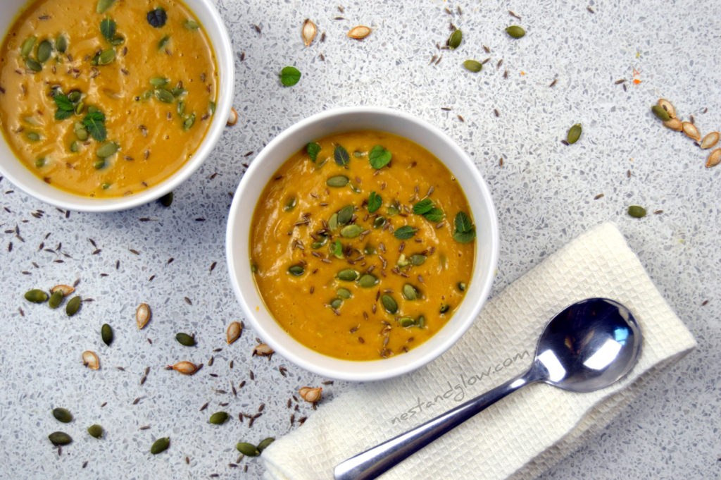 Roasted butternut squash almond butter soup