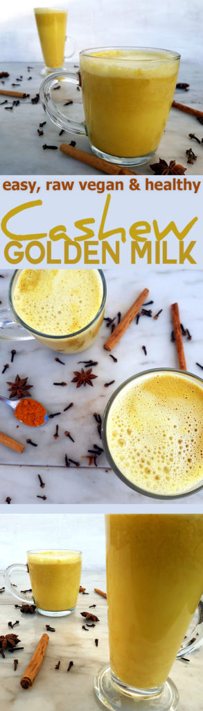 Easy quick recipe for Golden Cashew Turmeric Milk with Ginger and Cinnamon