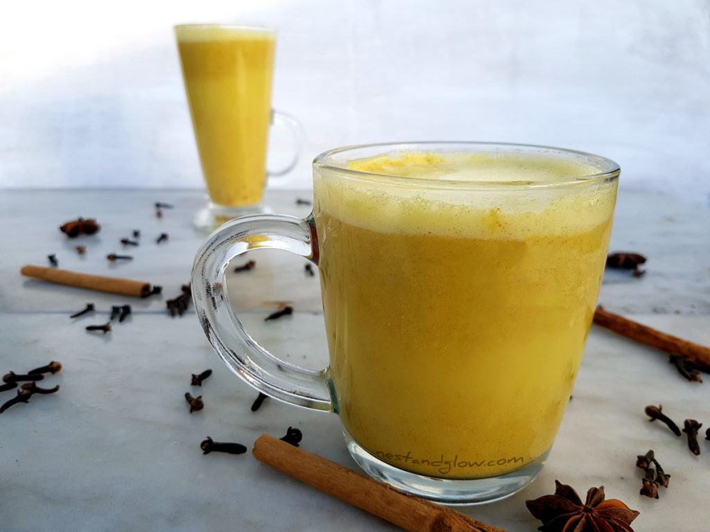Golden cashew turmeric milk with ginger and cinnamon