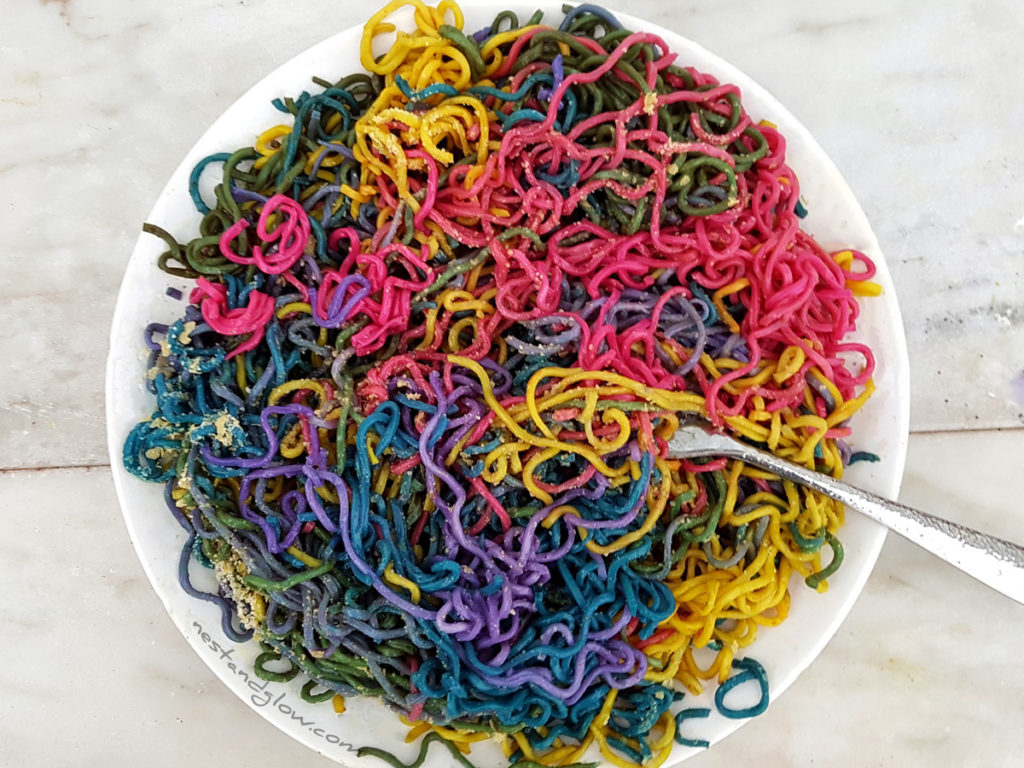 Oodles of bright rainbow noodles that are all natural and organic