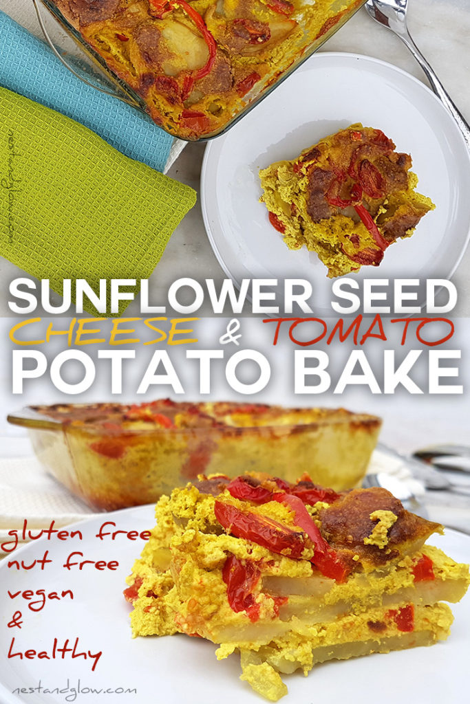 Cheap and easy to make vegan cheese and tomato potato bake