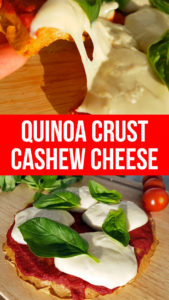 quinoa crust gluten free pizza with cashew stringy cheese cheese