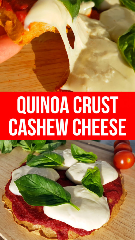 quinoa crust gluten free pizza with cashew stringy cheese