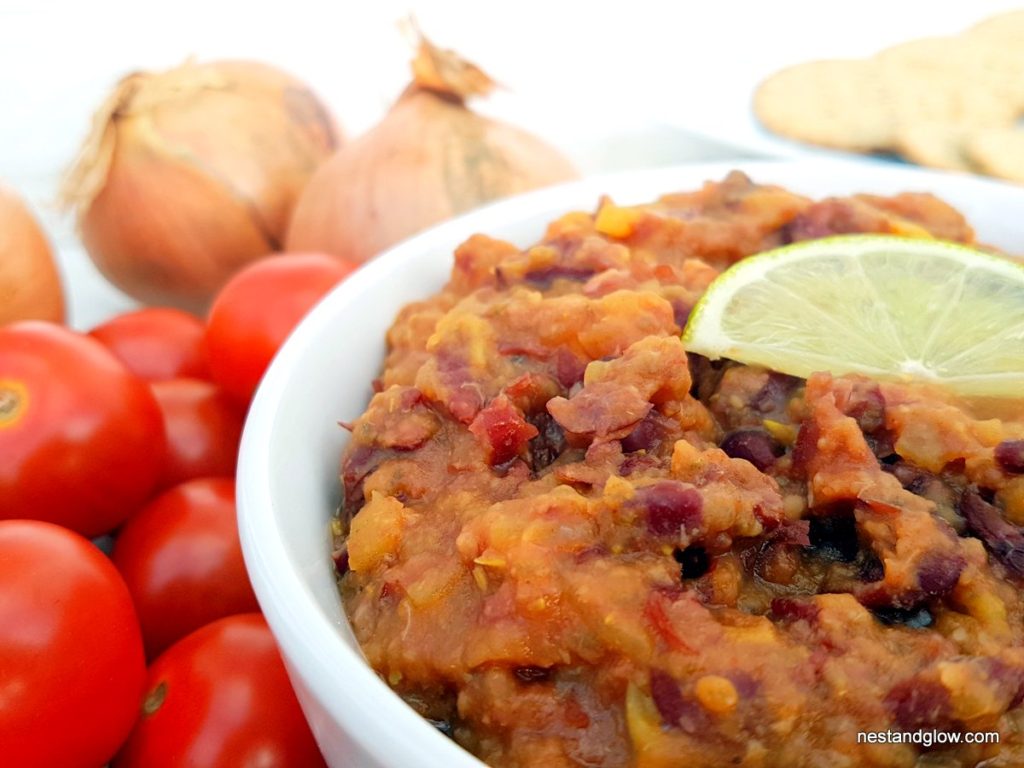 Close up of healthy kidney bean curry dip