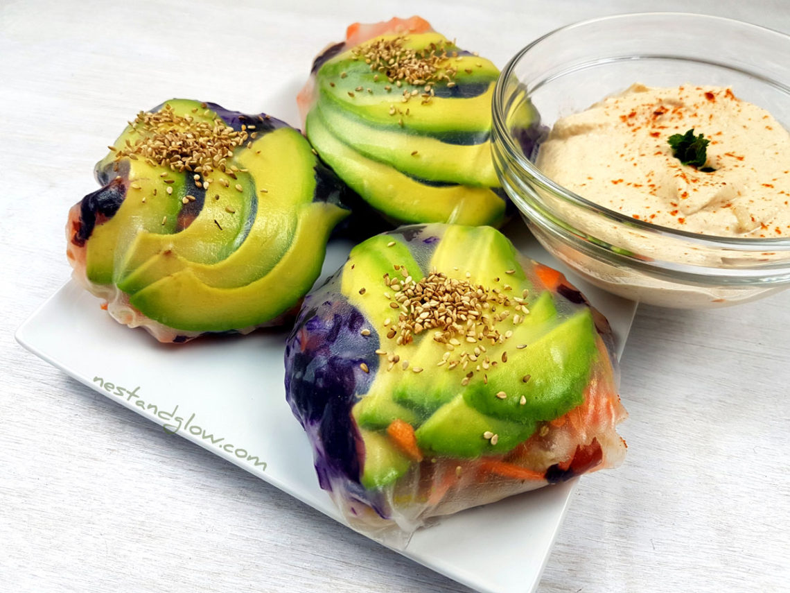 Sushi Spring Buns with Spicy Almond Dip Nest and Glow