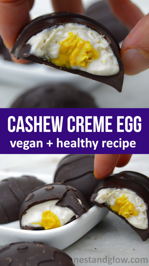 Cashew Cream Eggs - healthy dairy-free fondant cream eggs recipe using cashew nuts #vegan #veganrecipe #plantbased #plantbaseddiet #vegancooking