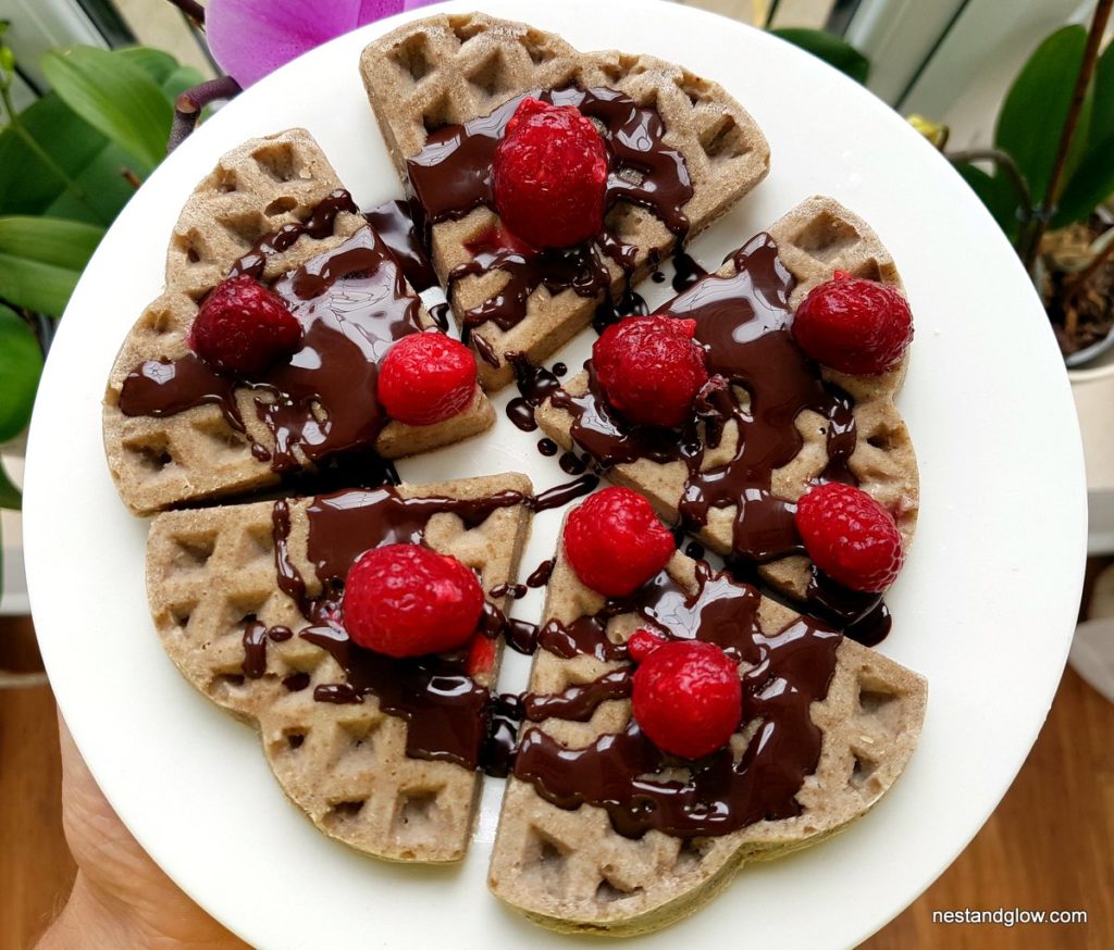 Buckwheat waffles with chia eggs and coconut oil