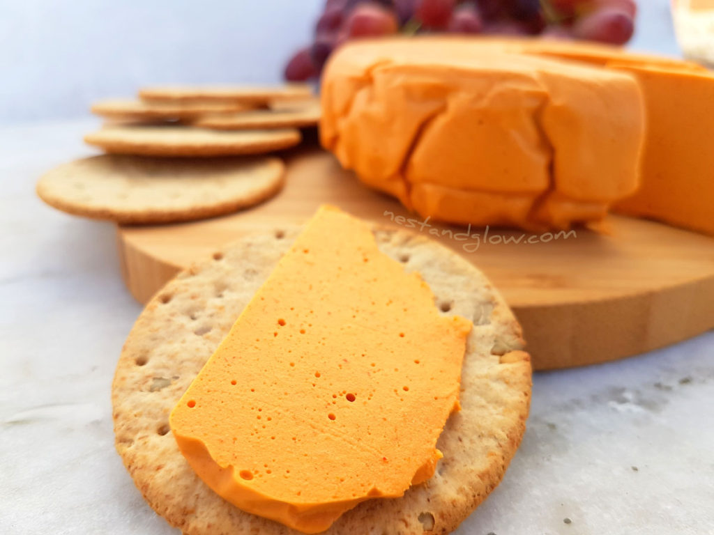 A slice of Smoked Cashew vegan Cheese