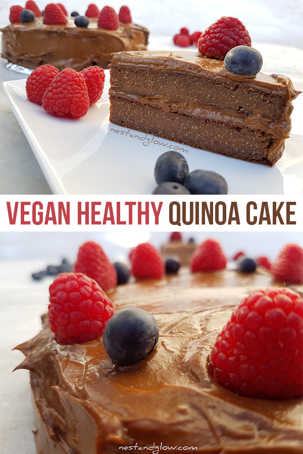 Vegan Healthy Quinoa Chocolate Cake - flour and egg free with a chocolate avocado frosting #vegan #healthy #healthycake #veganrecipe #quinoa