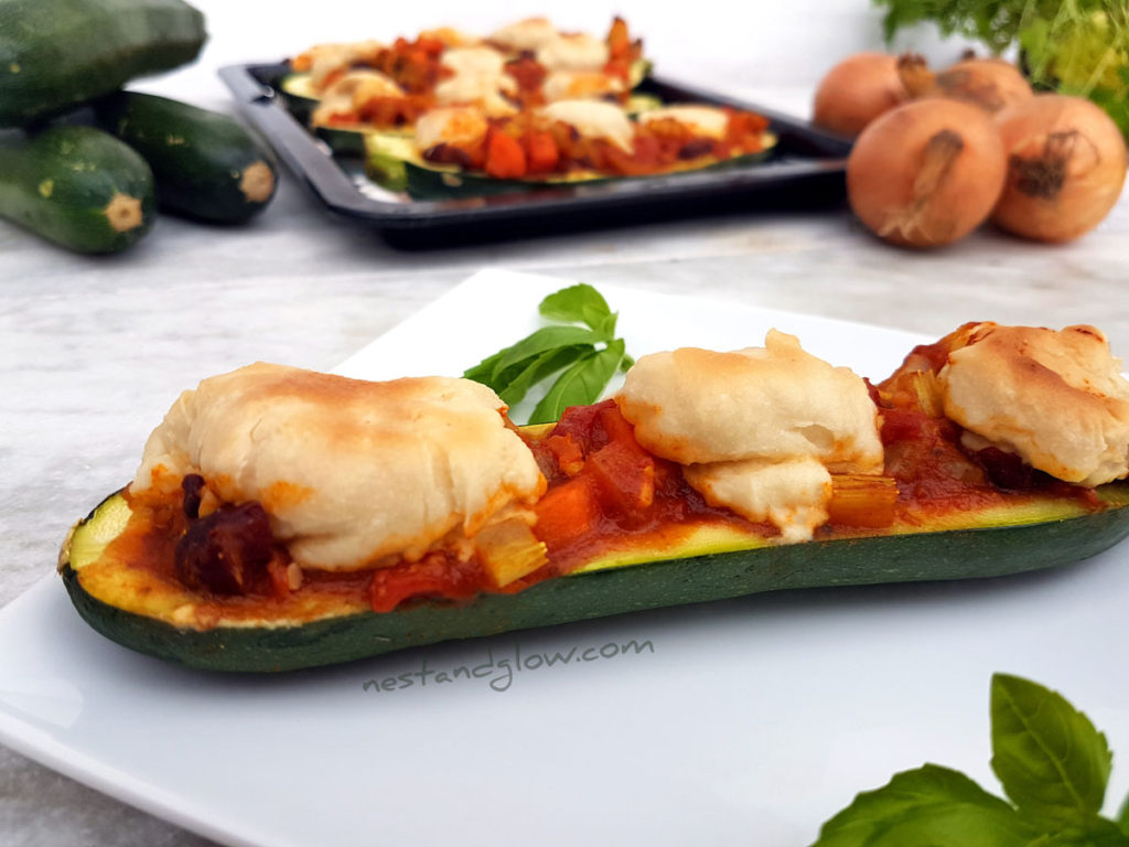 Chilli Stuffed Courgettes - dairy and meat free recipe