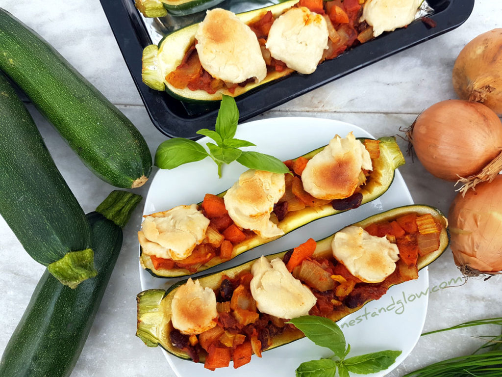 Chilli Stuffed Courgettes with Cashew Cheese from above