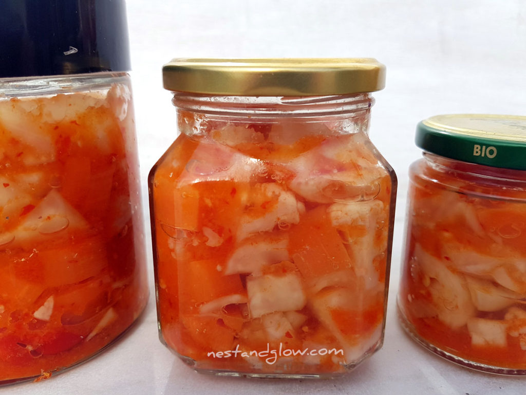 Jars of raw vegan kimchi