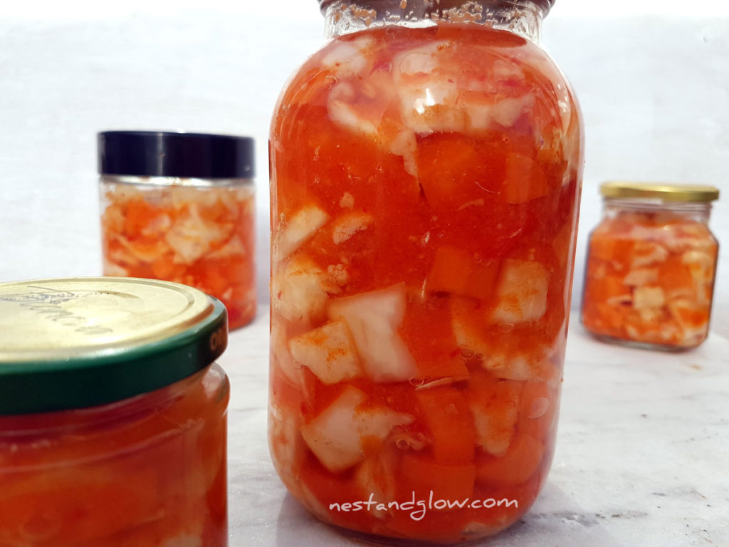 A jar of raw vegan kimchi