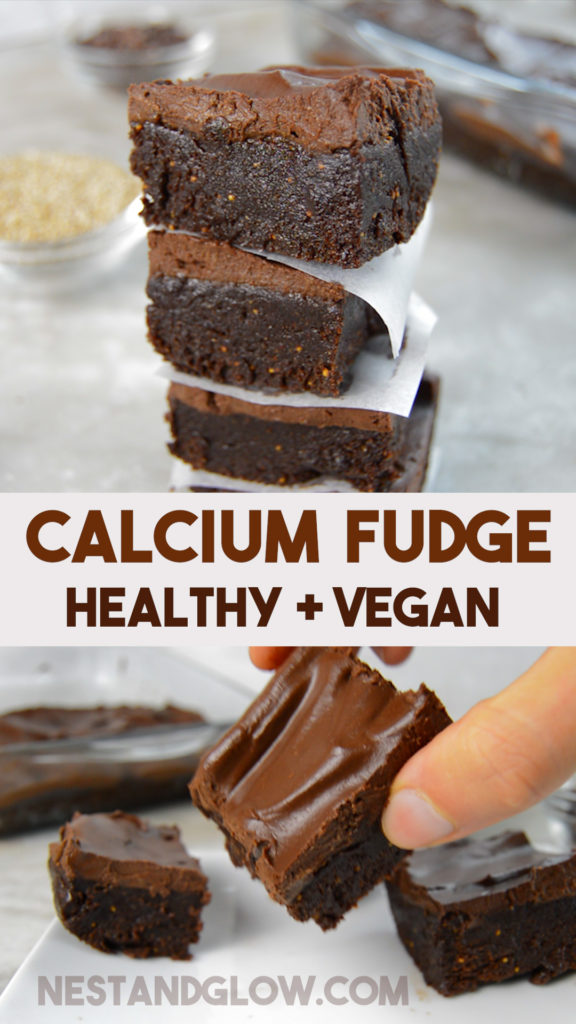 Recipe for vegan calcium fudge that's healthy and high in plant based calcium #vegan #calcium #healthy #veganrecipe #fudge