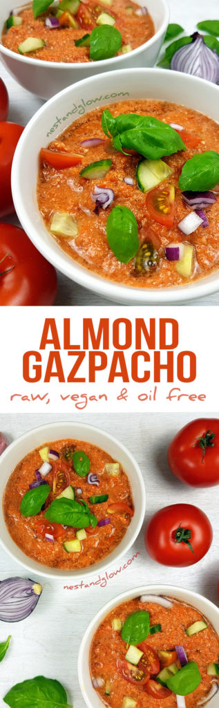 Almond Tomato Red Pepper Gazpacho Soup - Raw Vegan and Oil-Free