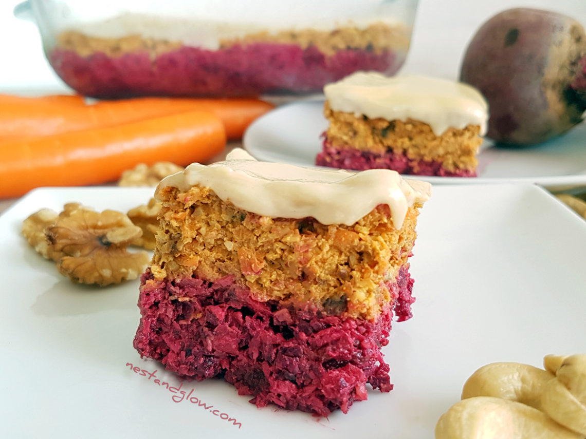 Raw Carrot Beetroot Cake with Cashew Cream Frosting Vegan and GF