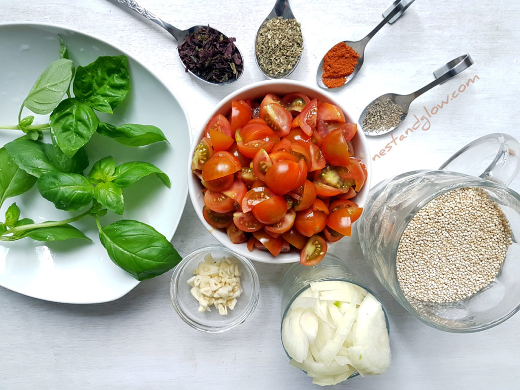 One-pot Tomato Basil Quinoa Ingredients