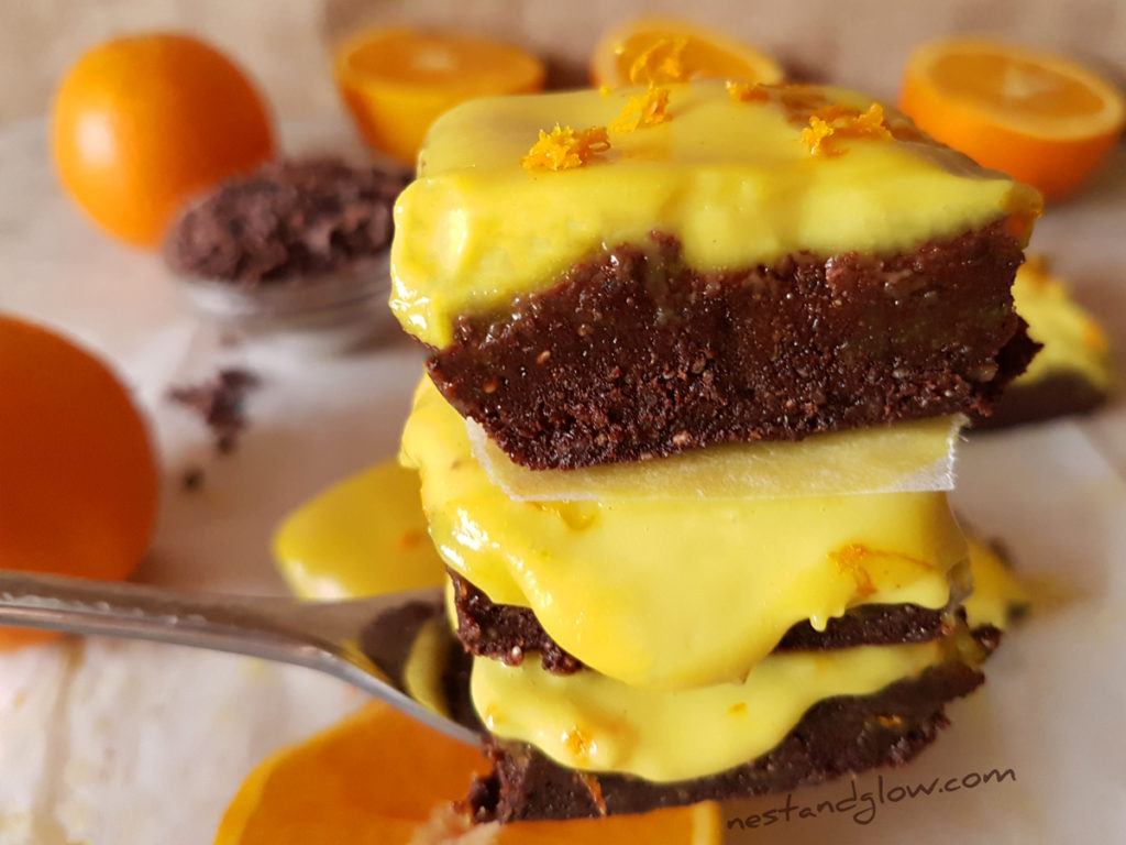 Raw Chocolate Orange Frosted Brownie Vegan