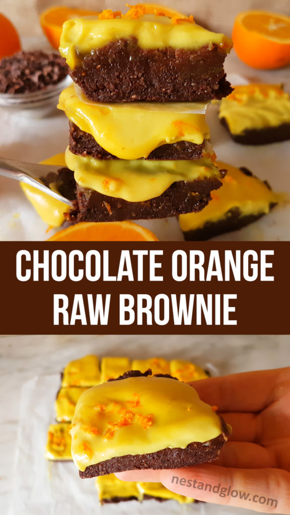 Raw Chocolate Orange Brownies with Cashew Orange Frosting Recipe - Vegan, Gluten-free and Paleo #raw #vegan #veganrecipe #healthyeating #glutenfree