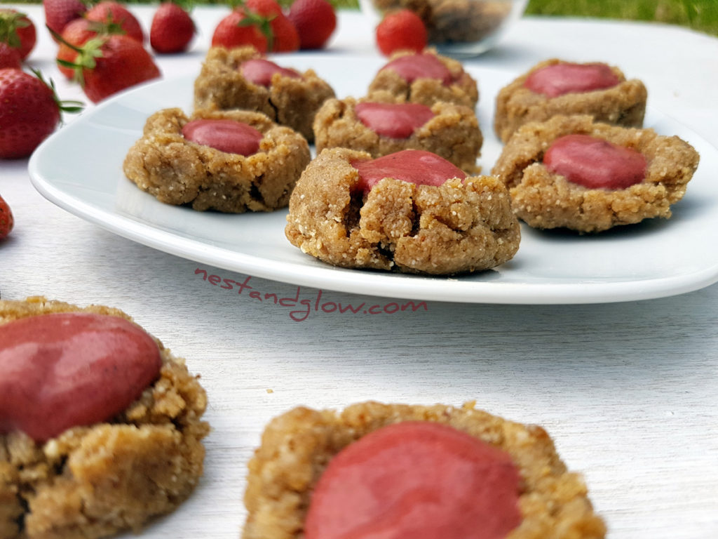 Raw Strawberry Thumbprint Cookies - Oil and Grain Free