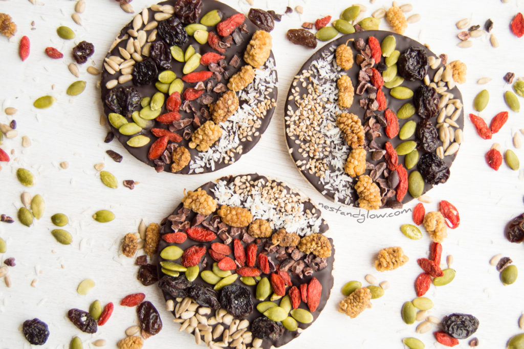 Goji Berry and pumpkin seed Chocolate Rice Cakes